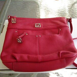 Stone Mountain leather purse, burgundy red, cross body, silver tone hardware VGC